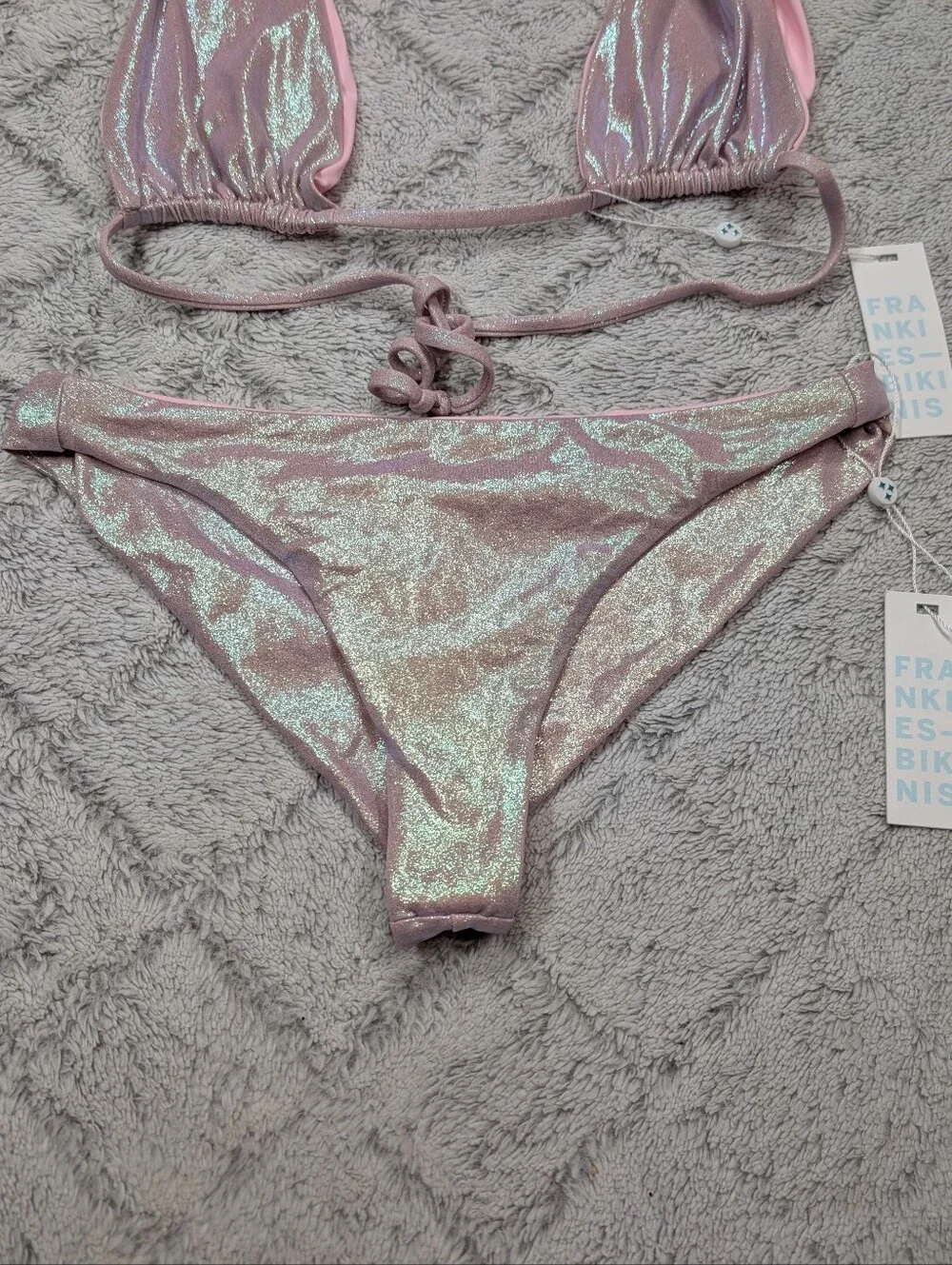 Frankies Bikinis Set Womens M/L Pink Iridescent Julianne Top Dawson Bottom NEW